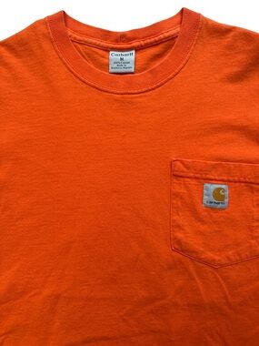 Carhartt Men's Loose Fit Orange Cotton Pocket Logo T-Shirt Size Medium Work